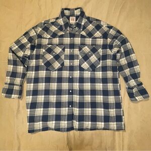 Levis Flannel Pearl Snap Shirt Mens Size M Western Standard Fit Blue Grey Plaid